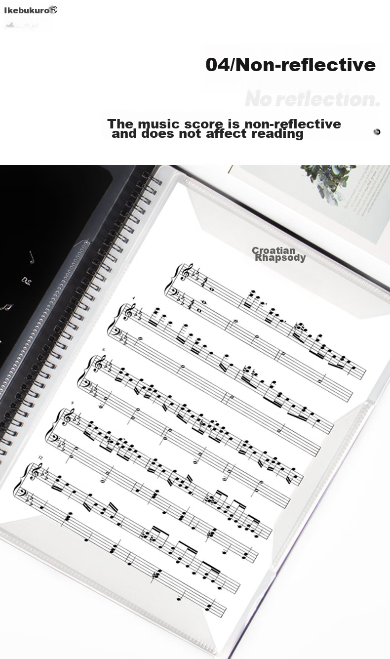 Aiqinle A4 Sheet Music Folder, Full-Size Open, Four Pages, Holds 40 Sheets, Stylish Black Piano Score Folder, Multifunctional And Editable 6