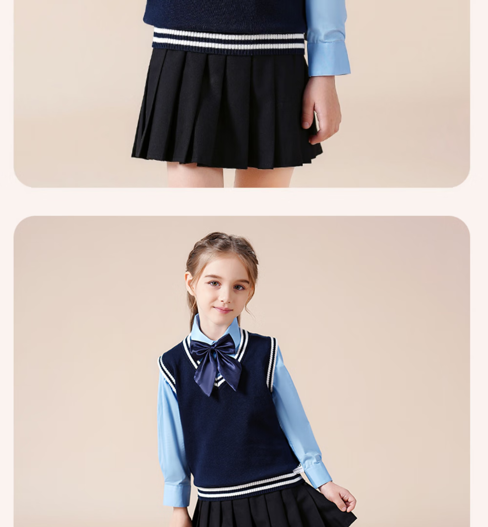 Luomeng Children's School Uniform Spring And Autumn Boys Girls Knitted Vest Set, Navy Blue White Trim Knitted Waistcoat, Size 150 12