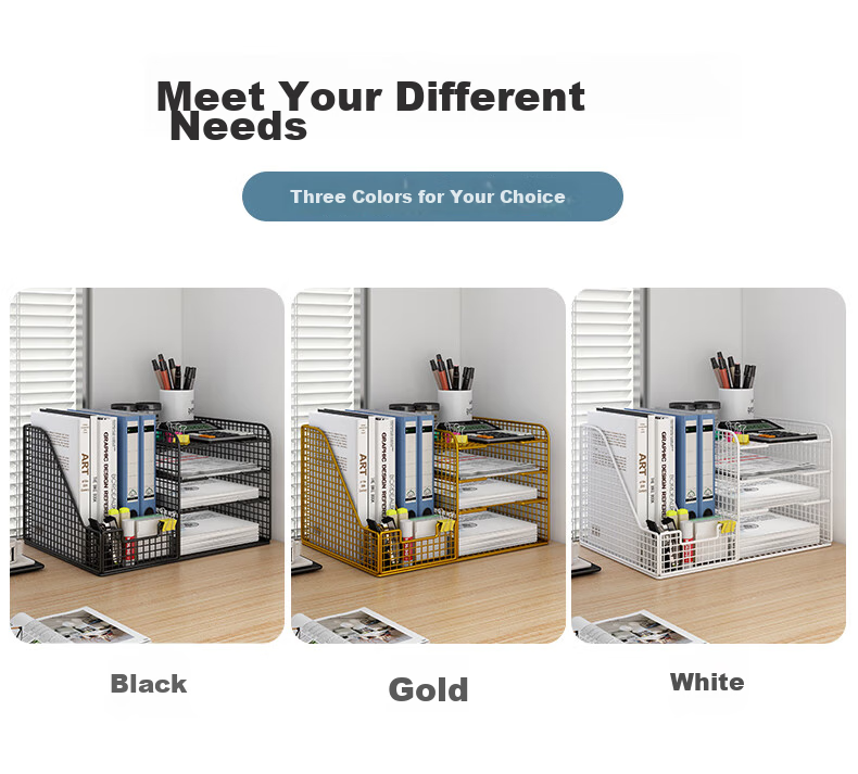 Linlei Metal File Organizer, Office Supplies Storage Box, Desk Organizer, Desktop Storage Rack, File Holder, A4 Vertical Style, 5-Tier (With Pen Holder) 4