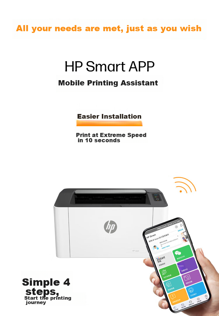 HP 1008w Wireless Laser Printer, Compact Wireless Laser, Student Home Printing, Simple And Sleek 4