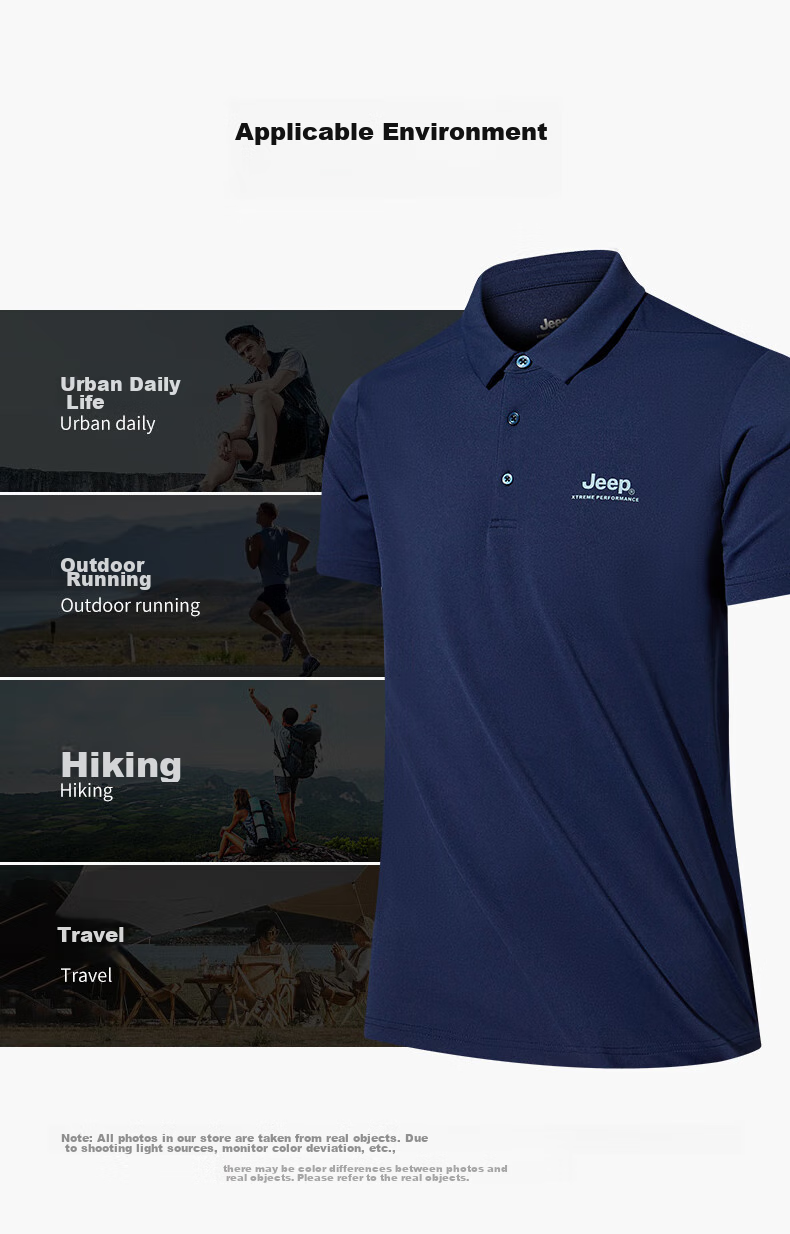 Jeep Quick-Dry Polo Shirt for Men, UPF40+ Sun Protection Short-Sleeve T-Shirt, Men's Outdoor Collared Quick-Dry Shirt, 9905 Navy Blue, 4XL 12