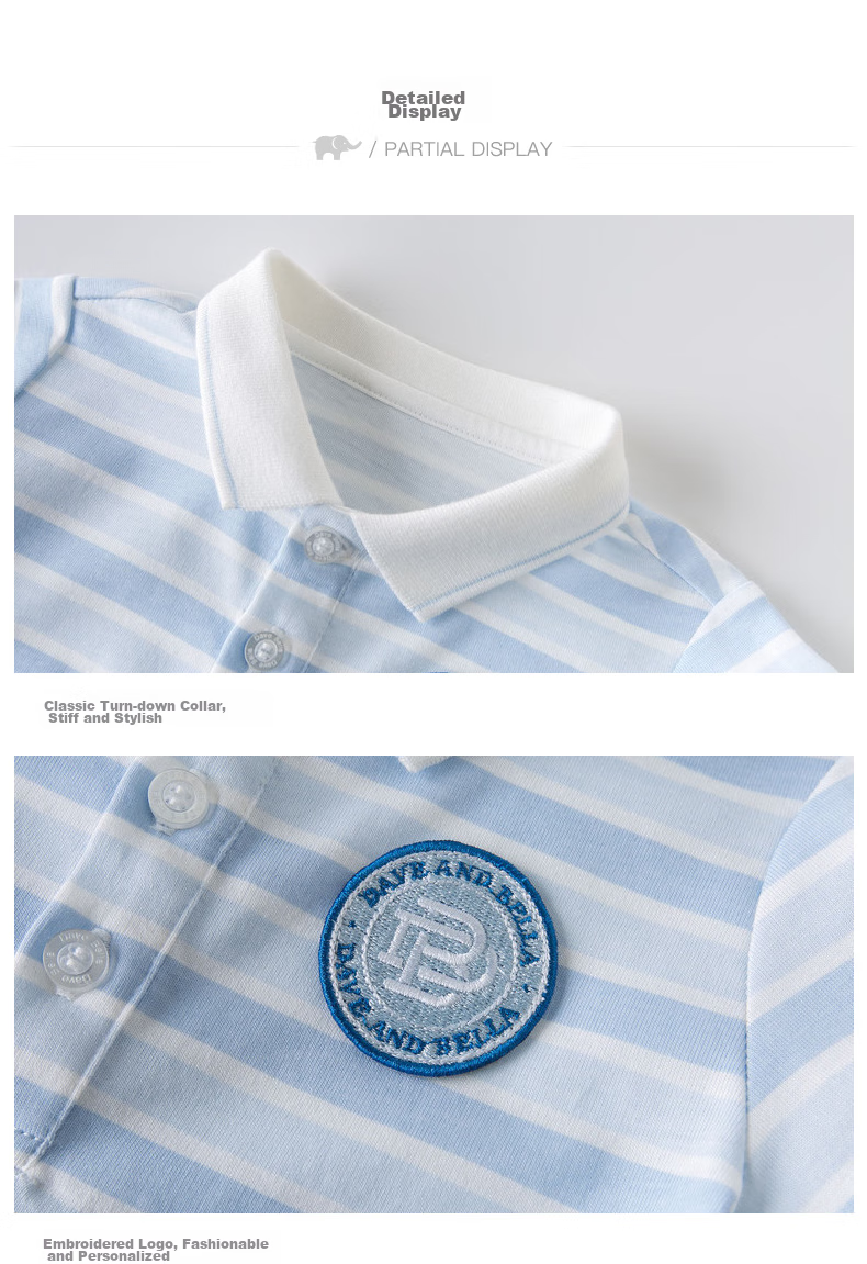 DAVE & BELLA Boys' Summer Sportswear Set, Stylish Little Gentleman Outfit for Baby Boys, DBH13656 Blue Striped 73cm 4