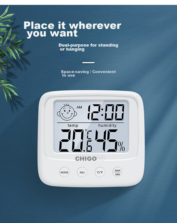 CHIGO Home Electronic Thermometer And Hygrometer for Indoor Office, Baby Room, Time Alarm Clock HTC-1 ABS 14