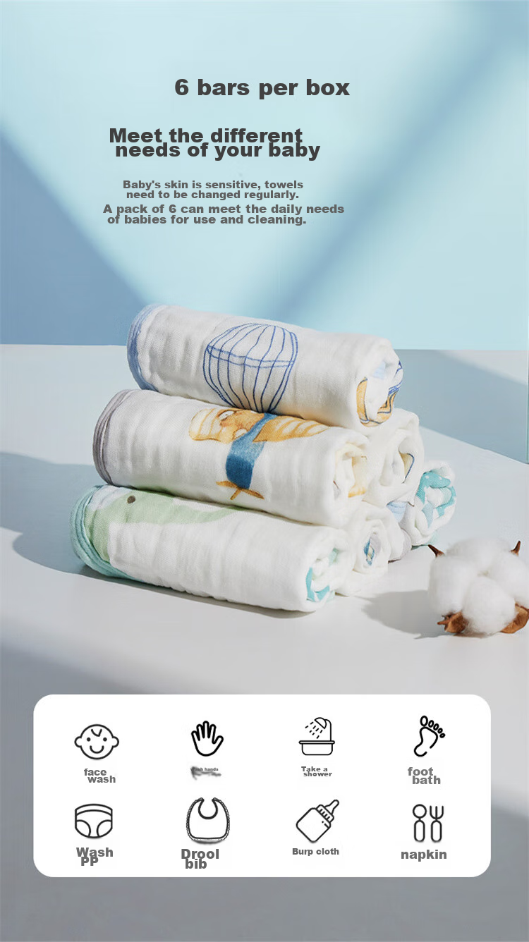 EMXEE Baby Drool Bibs, Newborn Handkerchiefs, Gauze Face Towels, Baby Washcloths, Face Wipes, Small Square Towels, Pack of 6 8