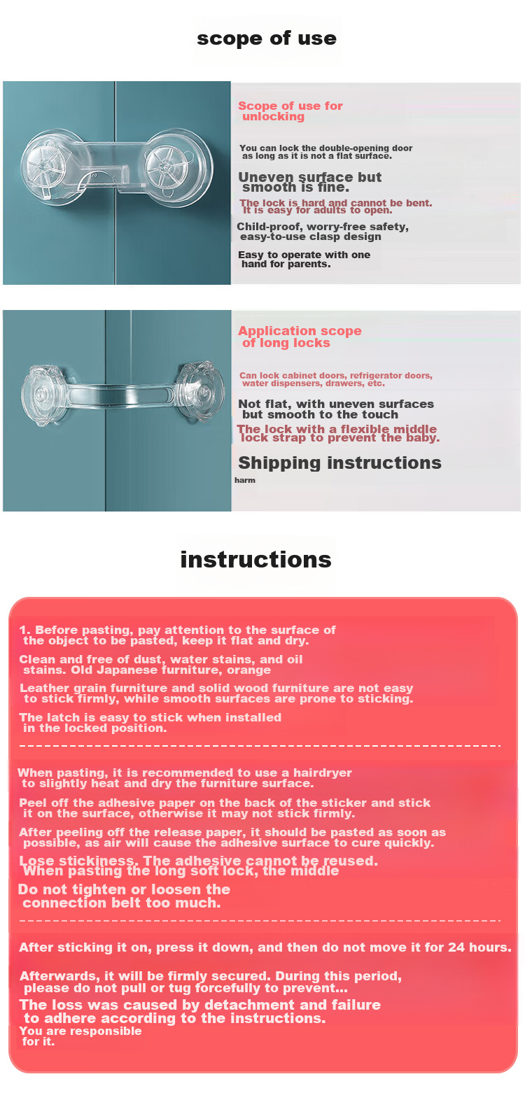 9I9 Baby Drawer Lock, Child Safety Lock, Baby Refrigerator Lock, Cabinet Door Lock, Long Lock, Pack of 10, A235 15