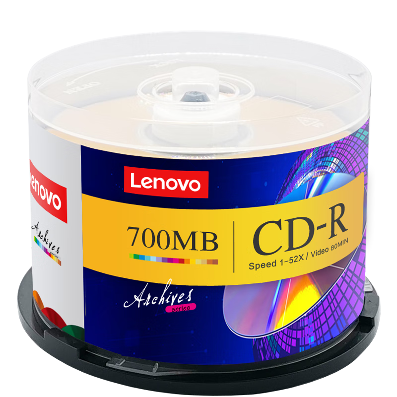 Lenovo CD-R Discs/Recordable Discs, 52x Speed, 700MB, Archive Series, 50 Pieces in A Barrel, Blank Optical Discs