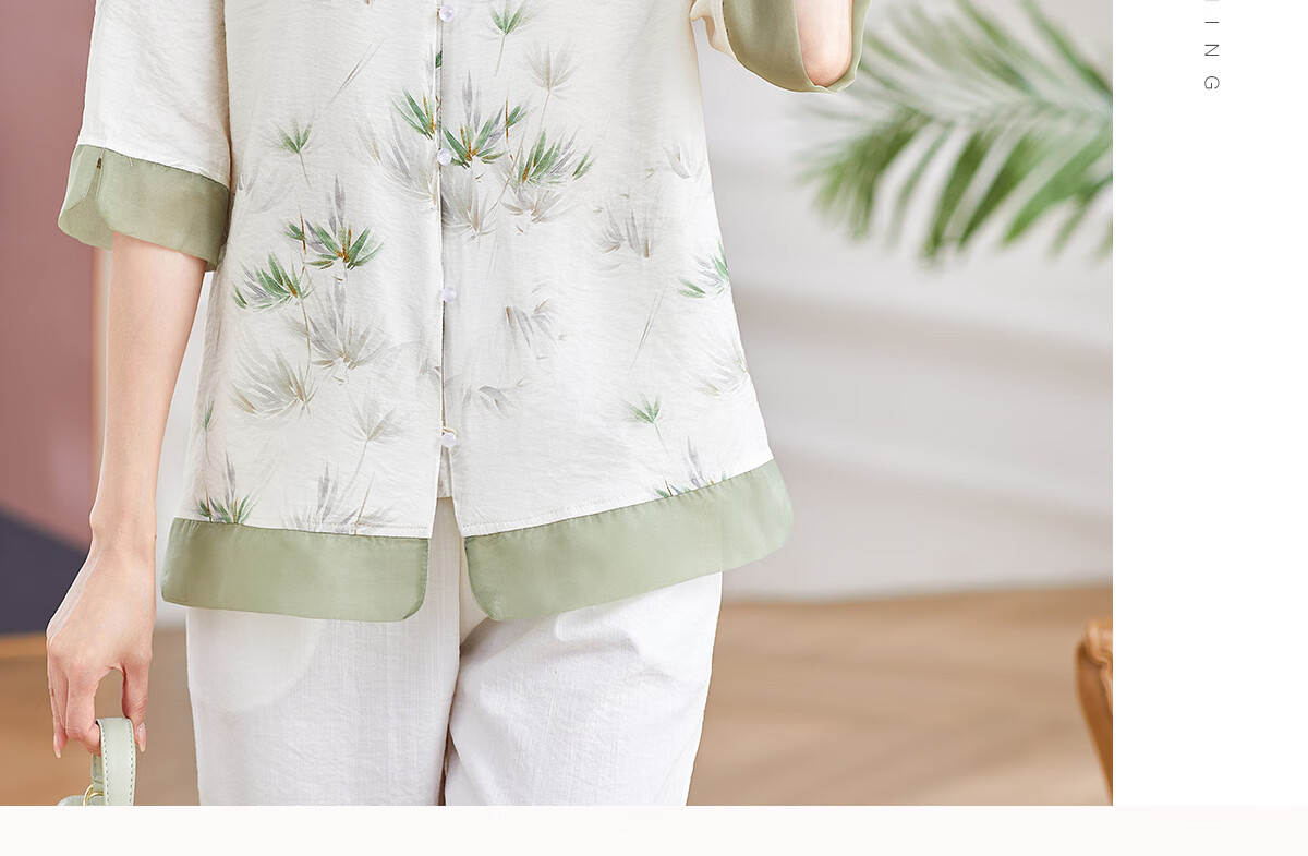 YUZHAOLIN Middle-aged and Elderly Women's Three-Quarter Sleeve Shirt Mom's Blouse Y244C1815 5
