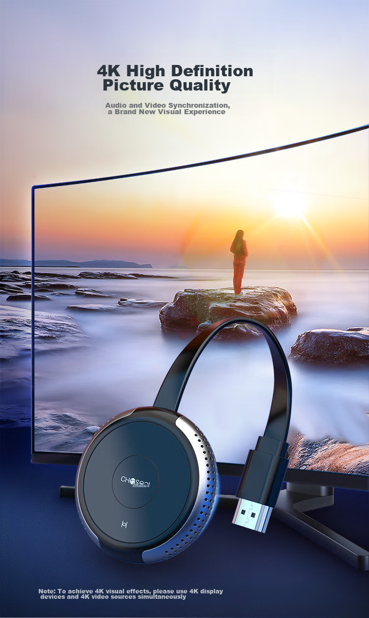 CHOOSEAL (CHOSEAL) Wireless Screen Mirroring Device for Mobile Phones, 4K HD HDMI Audio And Video Synchronization Transmitter, Supports Landscape And Portrait Screens, Compatible with Apple And Android Phones, Computers, TVs, Monitors, And Projectors 6