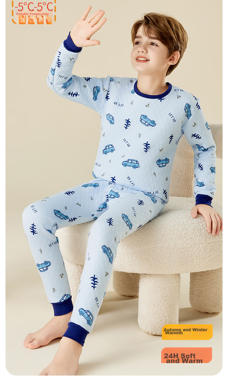 LangSha [School Uniform Essential + 7A Antibacterial] Children's Thermal Underwear Autumn Winter Boys' Thermal Top And Pants Baby Pajama Set 2