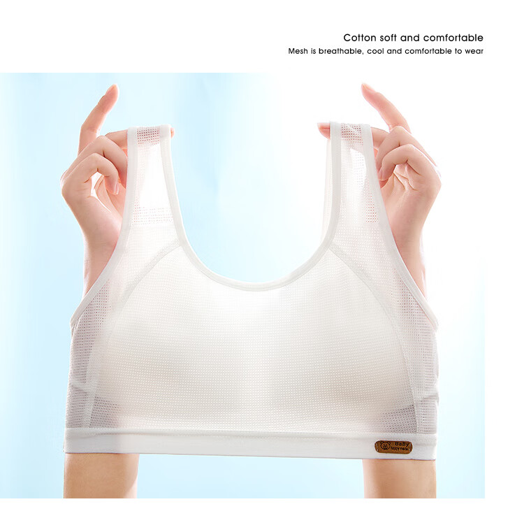 LangSha Girls' Underwear, Puberty Bra for Ages 9-12, Sports Anti-Shock Camisole, Children's Bra for Elementary School Students, White, M 9