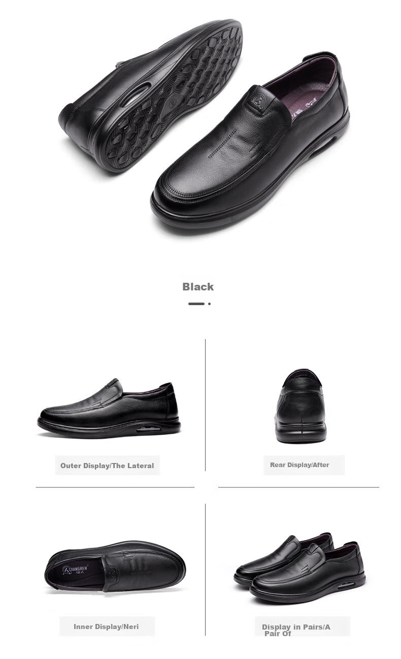 Qiangren Business Casual Shoes, Top-Grain Leather Slip-On Men's Shoes, Soft Upper And Sole, Work Dress Shoes, JD351047, Black, Size 40 13