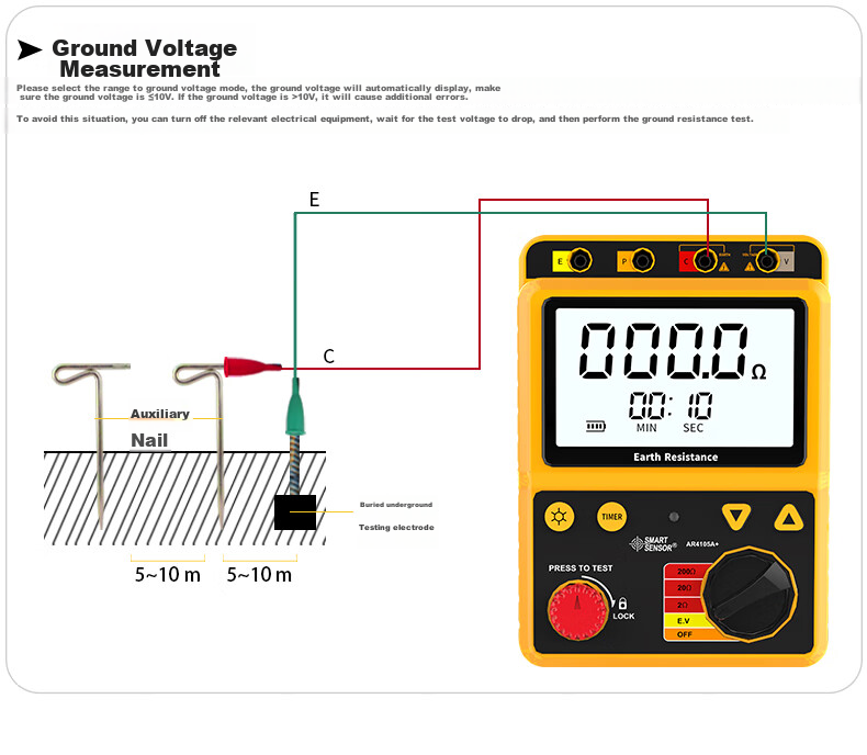 Xima AR4105A Ground Resistance Tester, Digital Lightning Protection Ground Resistance Meter 8