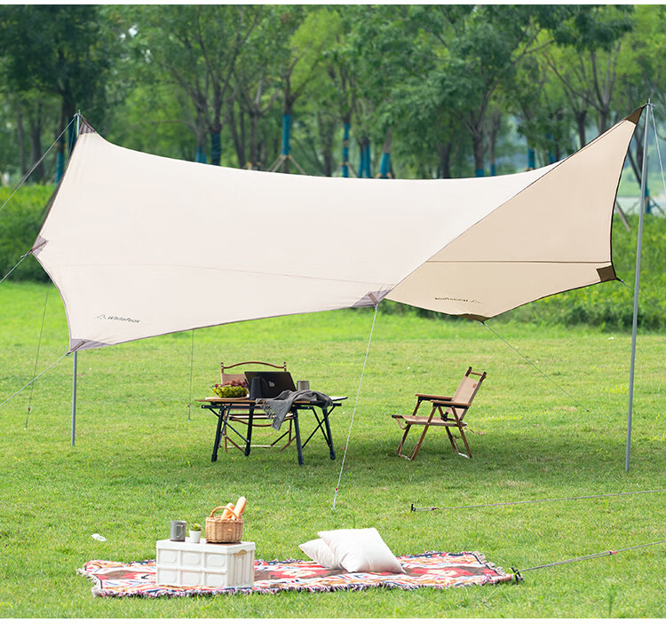 WhitePeak Silver-Coated Hexagonal Sunshade Tent for Outdoor Camping, Sun Protection, Rain Protection, Portable Picnic Tarpauli 15