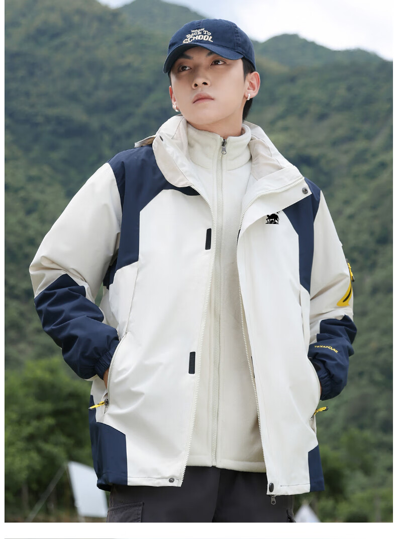 EASTERN CAMEL Couple's Three-In Outdoor Jacket for Men And Women with Detachable Windproof Layer, Black Three-In 3XL 28