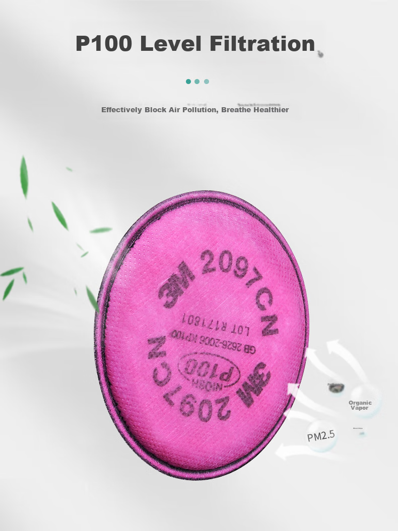 3M 2097CN P100 High-Efficiency Filter Cotton for Particulate And Organic Vapor Protection, with Face Mask, 2 Pieces/pack 3
