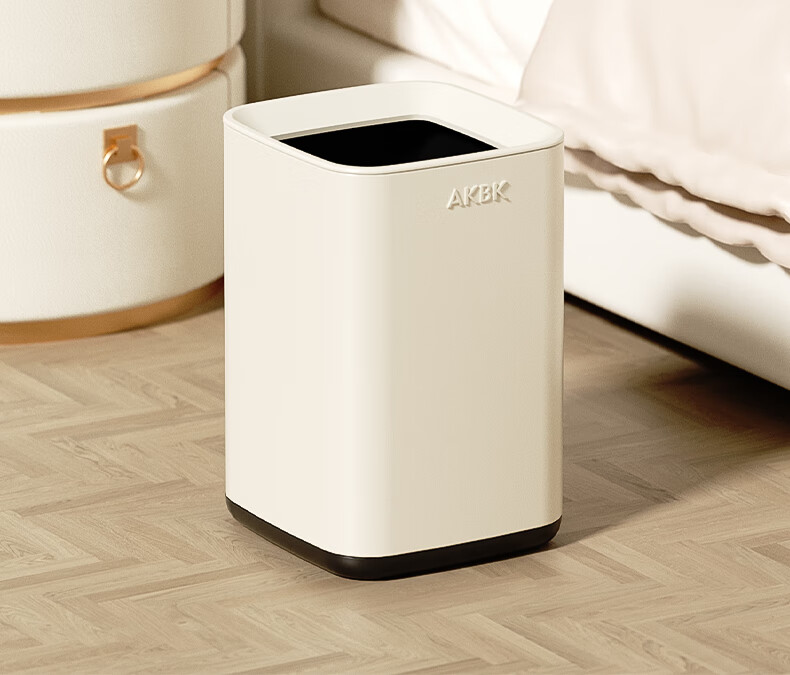 AKBK Stainless Steel Trash Can 15L Trendy Cream Style for Home Living Room Kitchen Light Luxury Hotel Office Large Square Lifting Lid 12