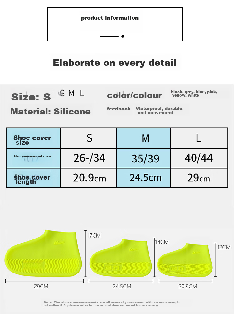 Huili Rain Shoe Covers, Silicone Non-Slip Thickened, for Men Women And Children, Waterproof Rain Boots, Water Shoes HL1001 Gray Size S 5
