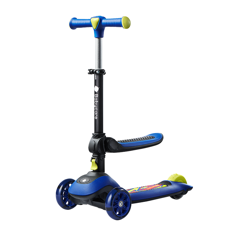 Babycare Children's Scooter for Ages 2-6, Two-In Foldable Bike with Gravity Steering, Baby Can Sit, Birthday Gift, Aolian Blue