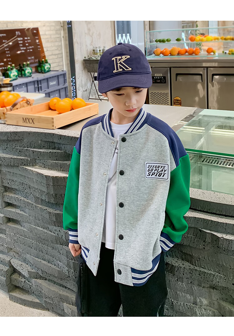Zuoxi Boys' Baseball Jacket, Autumn Wear 2026 New Style, Children's Spring And Fall Jacket, Korean-Style Trendy Outerwear, Gray, Size 110 15