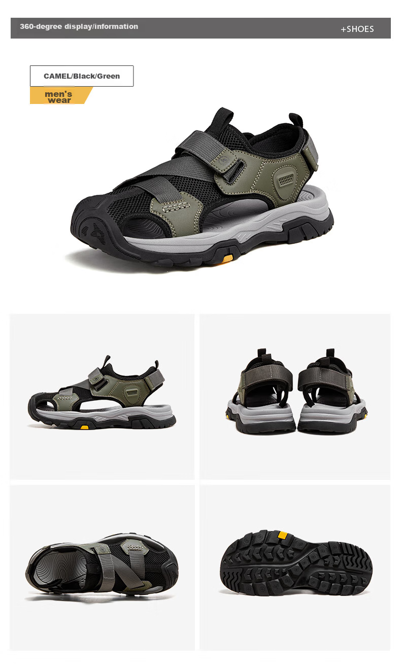 CAMEL Brand Men's Outdoor Casual Sandals, Breathable Closed-Toe Anti-Collision Beach Shoes P14M307617 Black Size 41 13