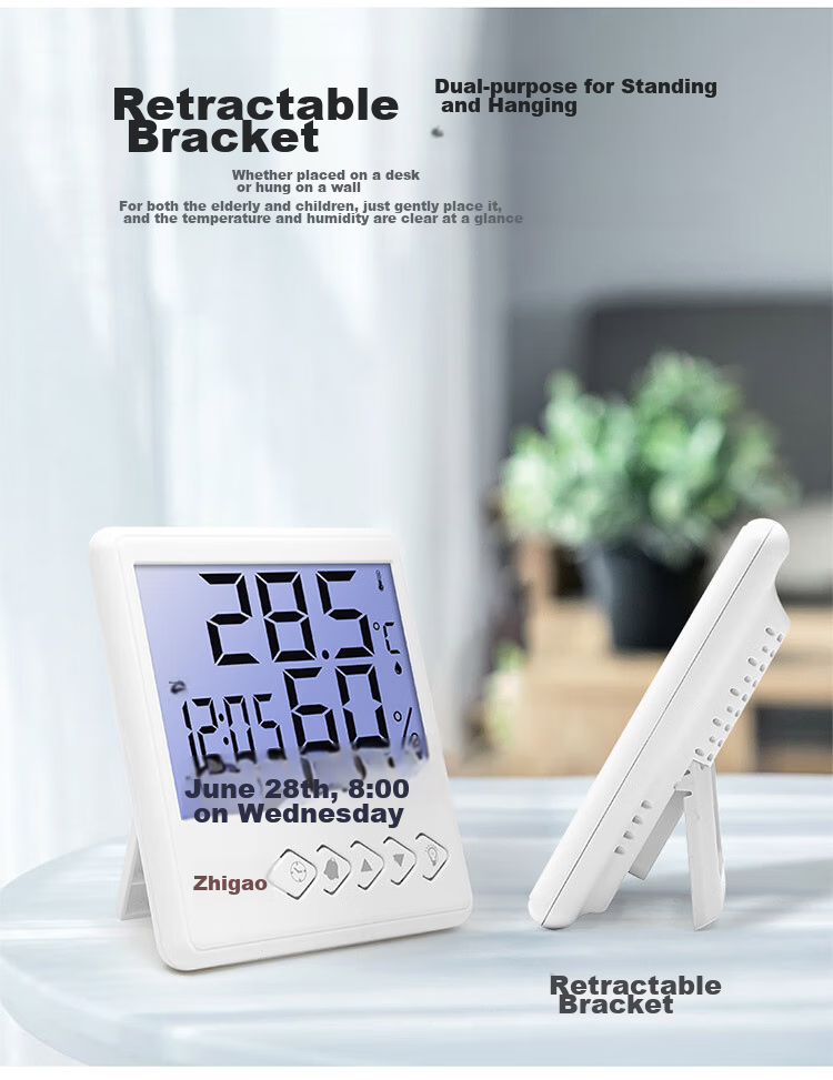 CHIGO Indoor Electronic Thermometer Hygrometer with Alarm Clock, Temperature Measuring Device ZG-8027S 9