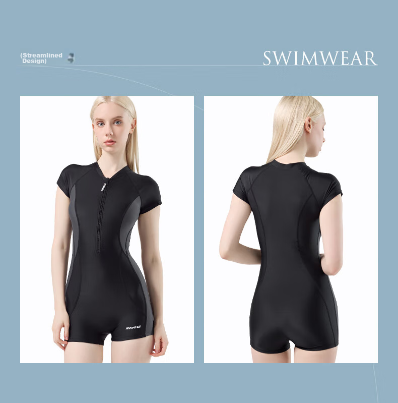 SWANS Women's Swimsuit, Hot Spring Tummy Control Conservative One-Piece Professional Swimming Slimming Beach Sun Protection Quick-Dry Swimwear, XXL 2