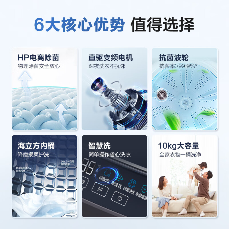 海尔（Haier）波轮洗衣机全自动小型 直驱变频10公斤大容量 电离除菌 海立方内桶 桶自洁 以旧换新EB100B33Mate2