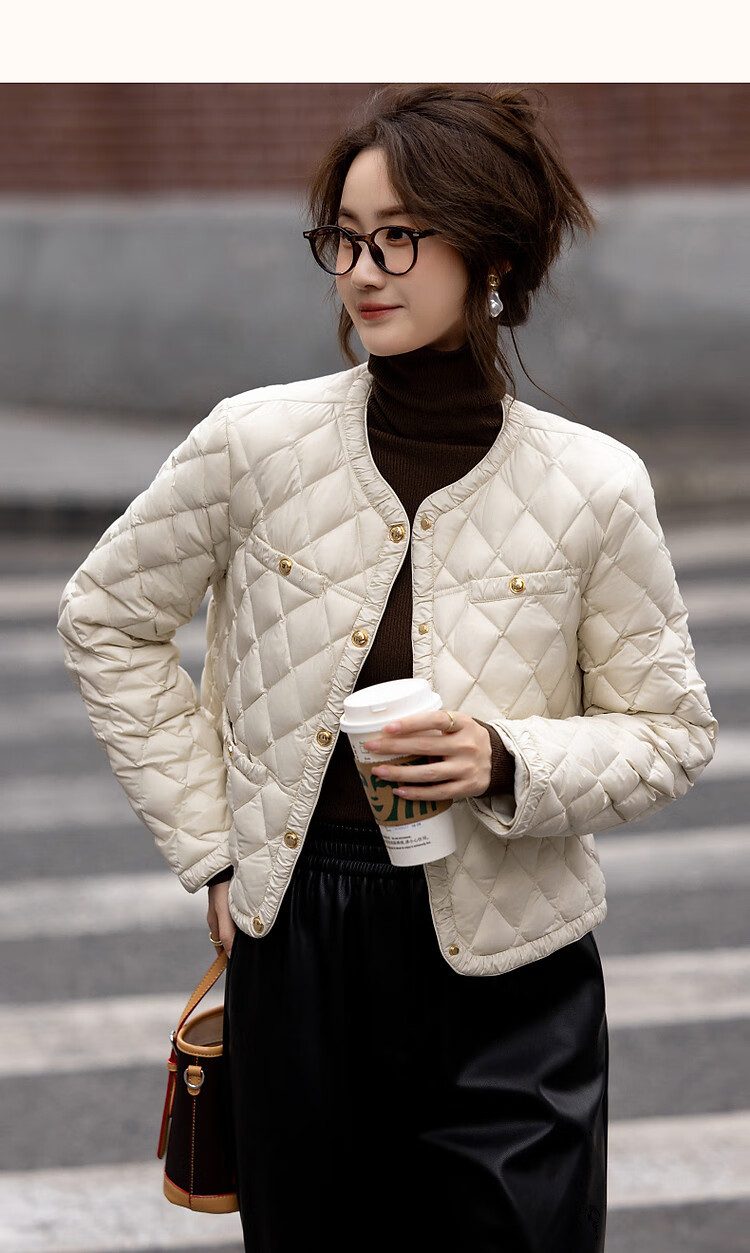 Dme [Qianjin Madeline] Winter Chanel-Style Lightweight Cloud 90% Duck Down Coarse Tweed Filling Puffer Jacket for Wome 11