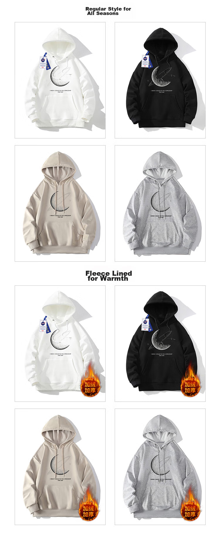 NASA GISS Official Collaboration Spring And Autumn Hoodie for Men, Trendy Loose-Fitting Jacket for Teenagers, Hooded Sweatshirt, Black, M 3