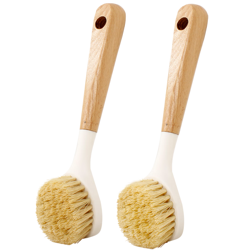 Fuai Home Beech Wood Long Handle Pot Brush Plant Sisal Brush Effective Oil Removal No Shedding Kitchen Cleaning Brush 1 Piece