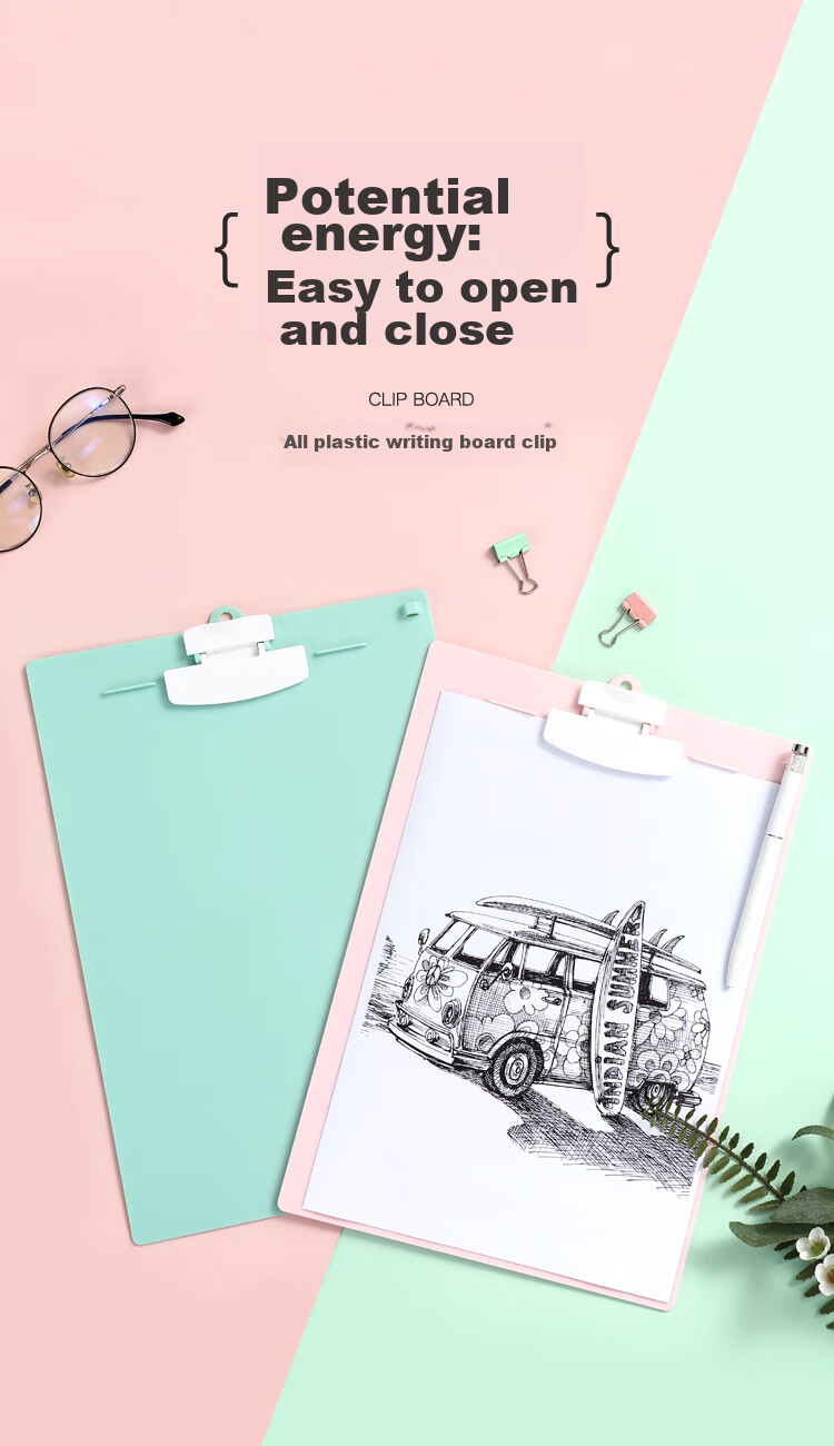 COMIX Writing Clipboard A4 Full Plastic Vertical Pink Single-Hand Open/Close with Built-In Pen Holder, Hanging, Graduated Scale, Lightweight Portable Meeting Clipboard, Essential for Back-To Season for Students 1