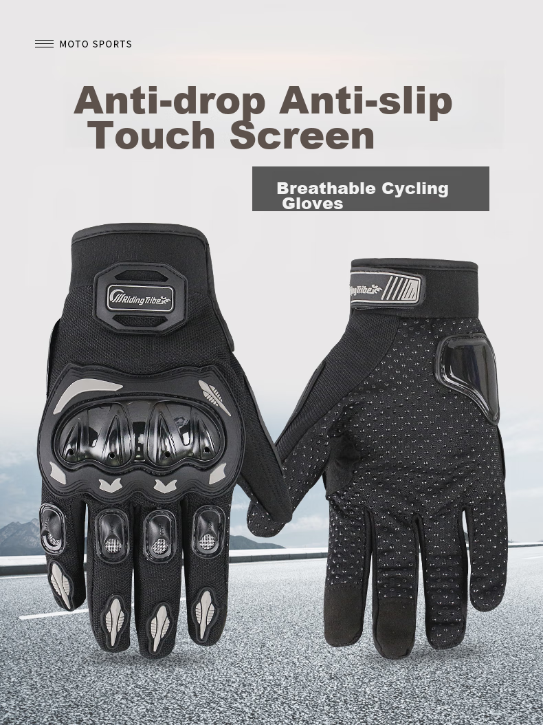 BIKEBROS Motorcycle Riding Gloves, All-Season Anti-Fall Wear-Resistant Racing Gloves with Touchscreen Function, Summer Motorcycle Gear, Black M Size 1