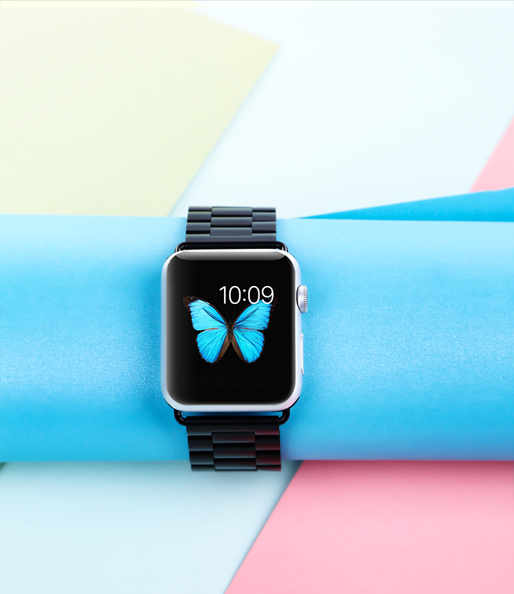 BIAZE Compatible with Apple Watch Band for IWatch S9/10, Stainless Steel Metal Strap for Apple Watch Ultra 2/8/7/6 Series 42/44/45/49mm - BD4 Black 11