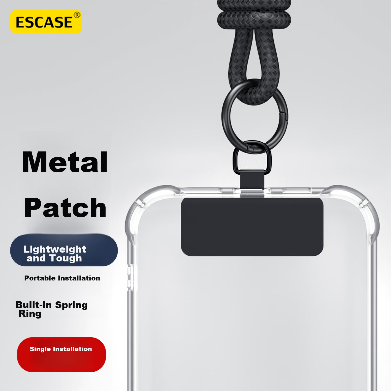 ESCASE Ultra-Thin Metal Clip Phone Case, Universal Clip-On Stand for Huawei, Apple, Android Phones, Lanyard Holder, Multi-Dopamine Compatible, No Case Interference, MO3Pro Black
