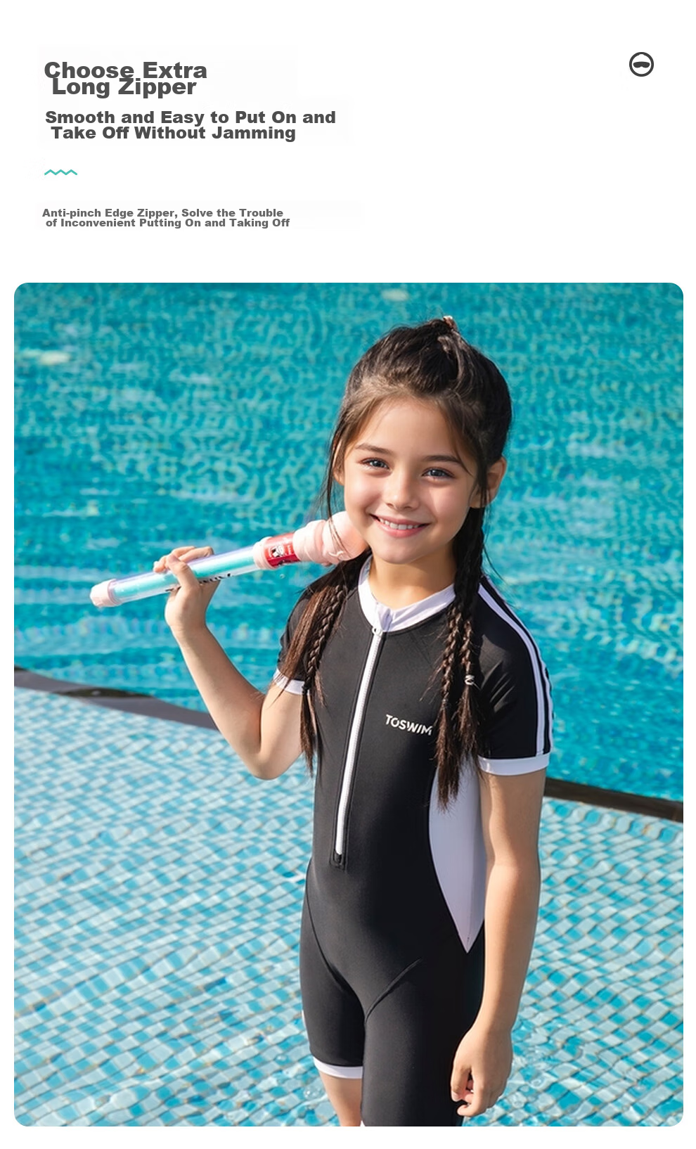 TOSWIM Children's Swimsuit, Youth One-Piece Square-Leg Swim Training Suit, Quick-Drying Sun Protection Swimwear, Original Black And White, Size 140 5