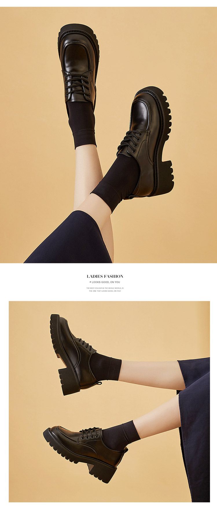 DAPHNE Women's Single Shoes, New Spring Style, British-Style Loafers, Thick-Soled Heightening Leather Shoes, Versatile Women's Footwear, Black, Size 35 8