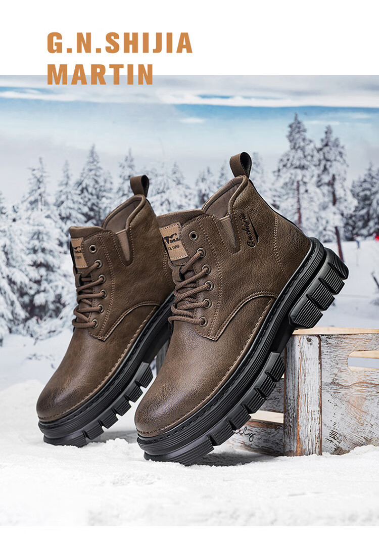 Bull Family Men's Autumn Winter British Style Martin Boots High-top Retro Versatile Work Boots Thick-soled Durable Shoes for Men 40