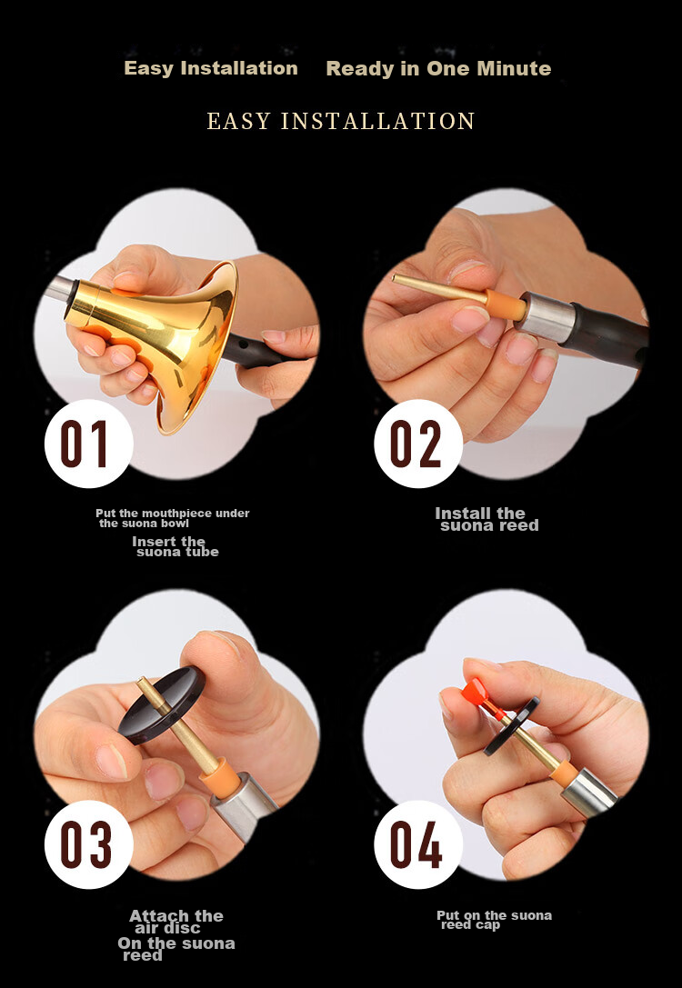 HongYiFengMing Internet-Famous Ebony D-Tune Golden Bowl Suona Instrument Set for Beginners, Professional Suona for Exams And Performances 10