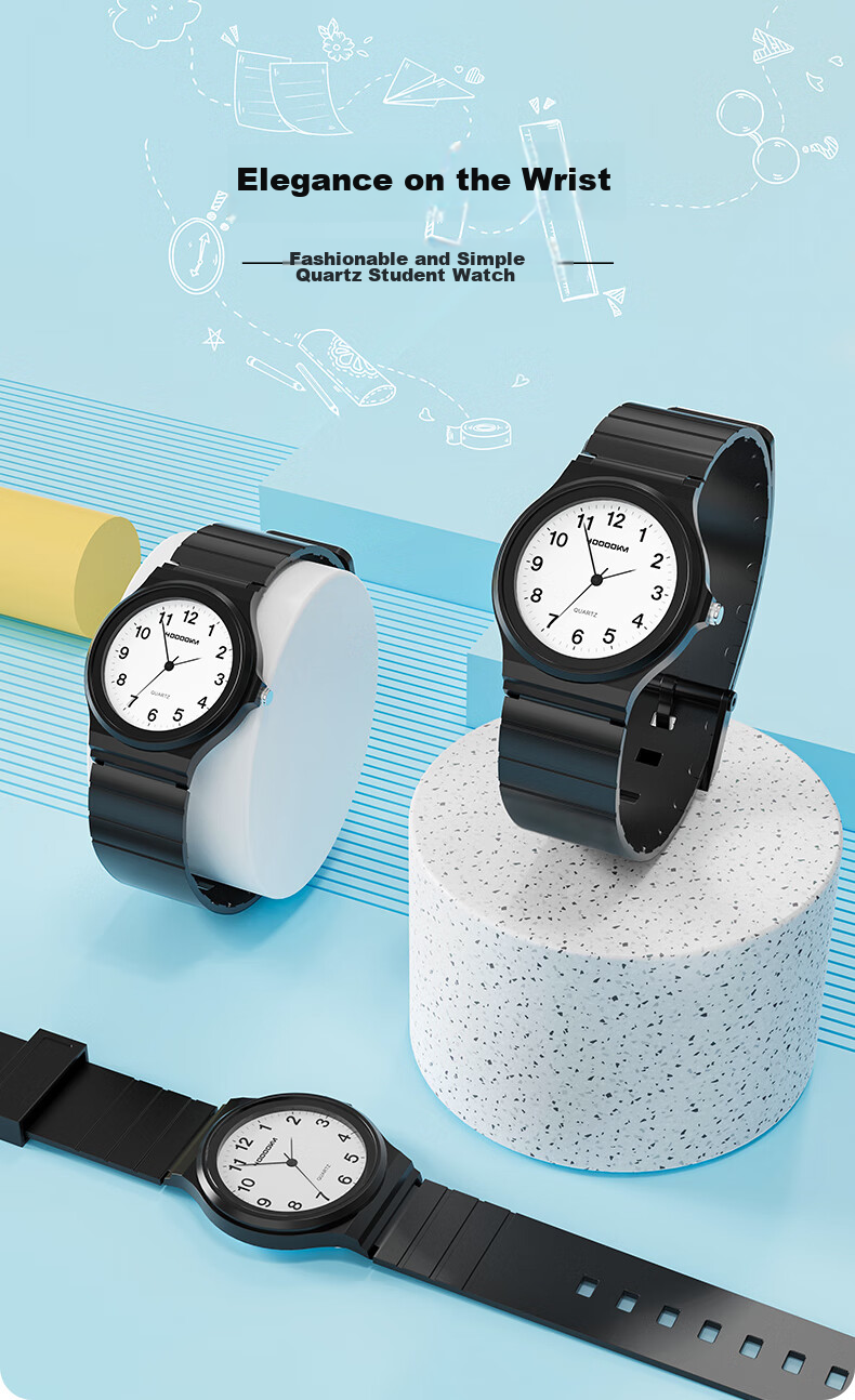 Siwangongli Children's Student Watch for Primary, Middle And High School Students, Civil Service Exam Waterproof Electronic Analog Quartz Watch, Black 1