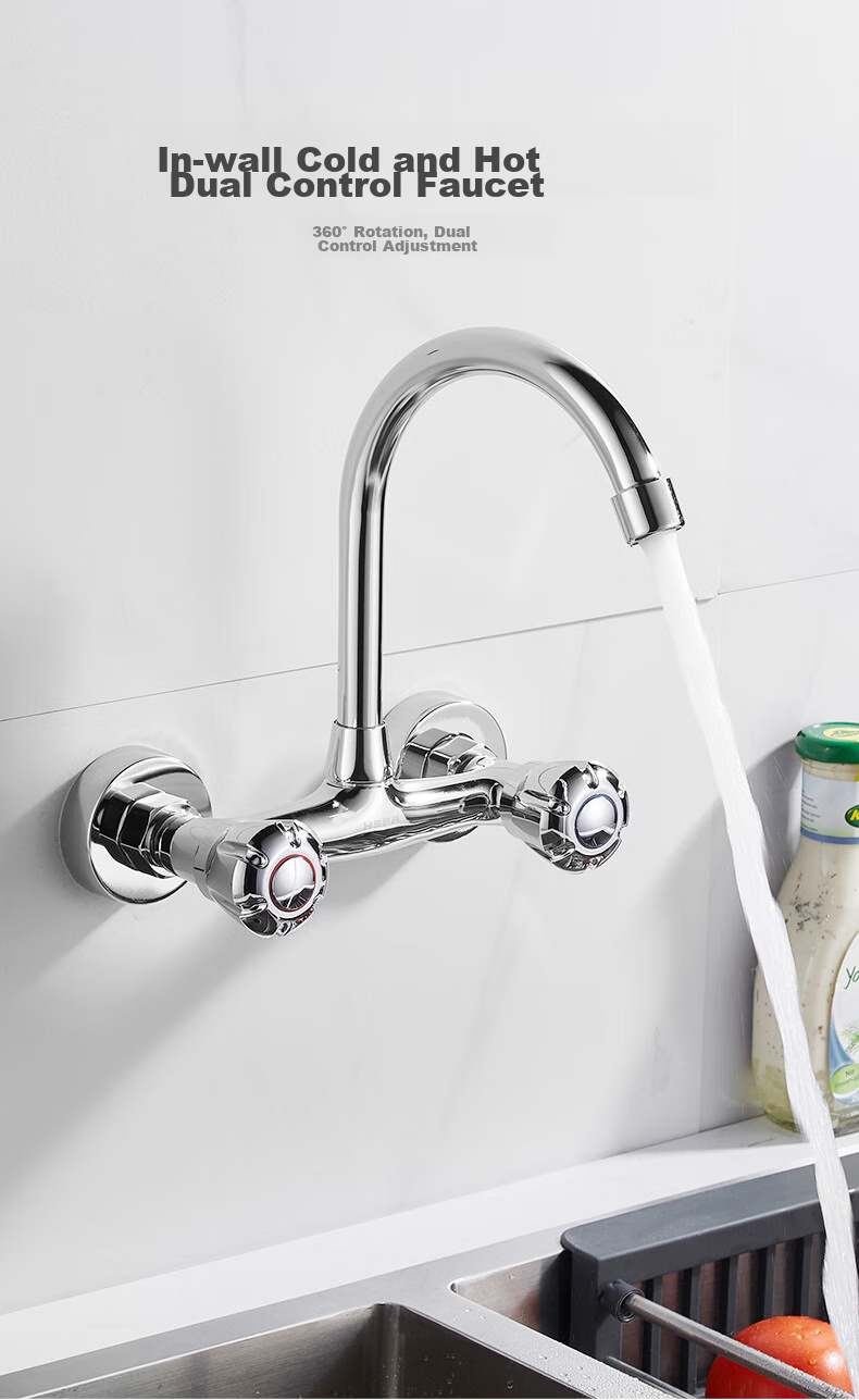 HSPA Kitchen Wall-Mounted Faucet, All-Copper Body, Double Hot And Cold Handles, Dual Control Sink Faucet HS-5017 1
