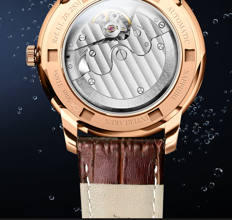BORMAN German Certified Ultra-Thin Small Three-Hand Men's Mechanical Watch Fully Automatic, Rose Gold Case White Dial with Brown Leather Strap 1
