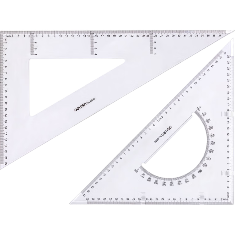 Deli 38cm Triangle Ruler, Equal-Sided Right-Angle Triangle Ruler + Hypotenuse Triangle Ruler, High Transparency Wear-Resistant with Protractor, 2-Piece Set, College Entrance Exam Blessing Gift