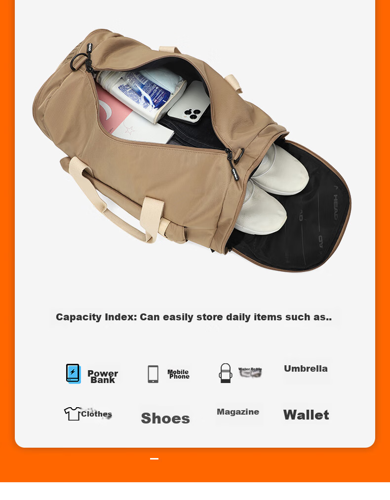 HEAD Travel Bag, Large Capacity Business Short-Trip Luggage Bag, Handheld Water-Resistant Gym Bag for Wome 13