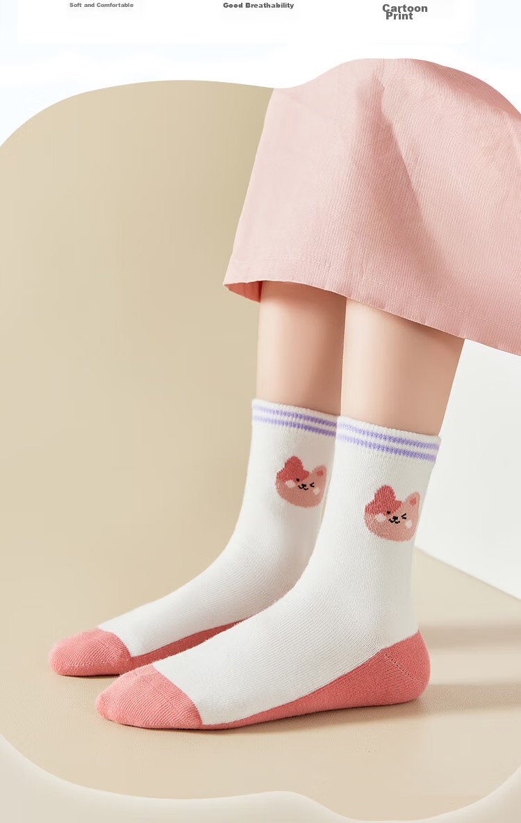 LangSha Children's Socks, Girls' Mid-Calf Cotton Socks for All Seasons, High-Elastic Comfortable Casual Sports Socks for Older Girls, 5 Pairs Per Pack 7