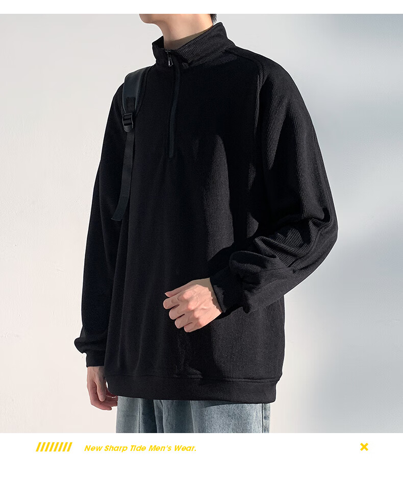 Homlean American-Style High-Quality Hoodie for Men, Autumn Loose-Fit Trendy Pullover Stand-Collar Half-Zip Base Layer HM06 Gray L 14