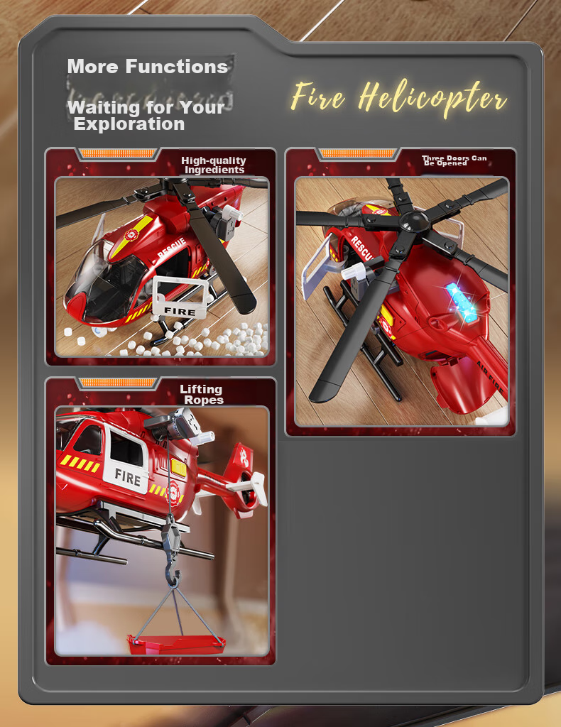 XST Large Children's Toy Helicopter, Inertia Simulation Passenger Aircraft Model, Boys' Fire Rescue Helicopter, Birthday Gift 2