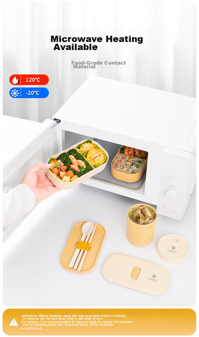 CAMUZ Bamboo Fiber Lunch Box, Japanese-Style Double-Layer Bento Box, Microwave-Safe, Sealed Lunch Box for Office Workers, White Set 8
