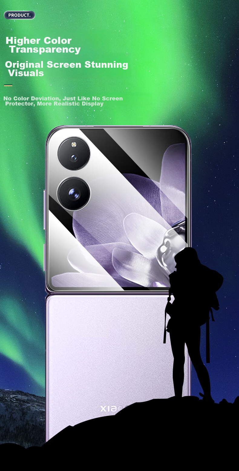 Smorss [2 Pieces] Privacy Screen Protector for Xiaomi MIX Flip/MIX Flip2, Tempered Glass Film for Outer Screen, Foldable Phone Film, High Definition Glass Anti-Scratch Wear-Resistant Anti-Fingerprint Front Protective Film 3