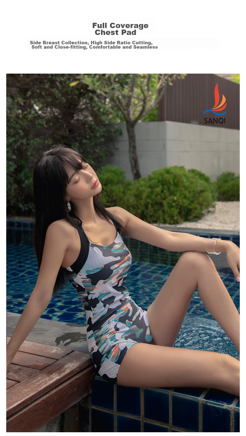 Sanqi Conservative One-Piece Swimsuit for Women with Boyshort Bottom, Professional Training Swimwear for Hot Springs And Sports, Plus Size 24050 Floral Pattern L 4