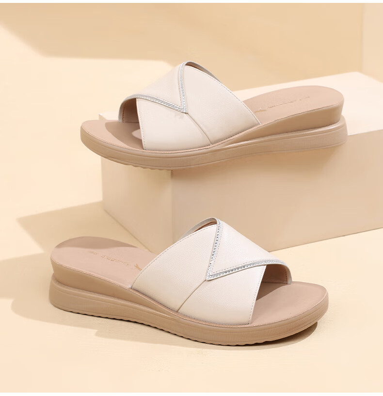 RED DRAGONFLY Women's Slippers, Summer Outdoor Wear, Thick-Soled Wedge Sandals, Soft-Bottom Leather Flat Slippers, WTK233791 9